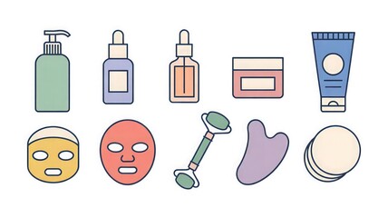 "Skincare Product Illustrations | Facial Masks, Serums, Creams, Facial Rollers, and Beauty Tools in Flat Design"