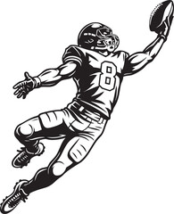 Football player in mid-air reaching for the ball during a game, action shot.