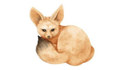 Hand Painted Watercolor Fennec Fox Artwork Savanna Wildlife Animal Illustration - 1