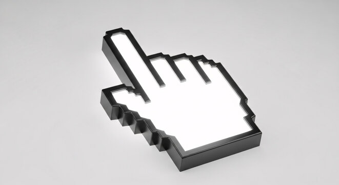 Digital cursor icon indicating a selection or choice, representing user interface elements and online navigation with a pixelated design on a bright background. isolated on white background