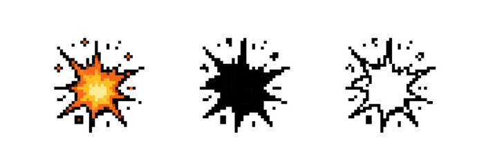 Pixelated Burst Animation Frames in Color Silhouette and Outline Styles for Game Development