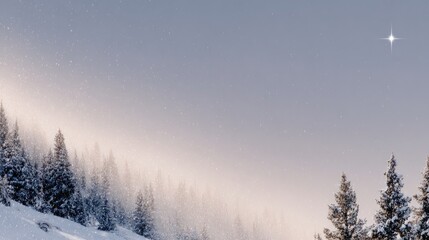 Fototapeta premium Paper cut layered illustration of a snowy forest scene with soft snowflakes falling, creating a serene winter atmosphere and inviting tranquility in nature