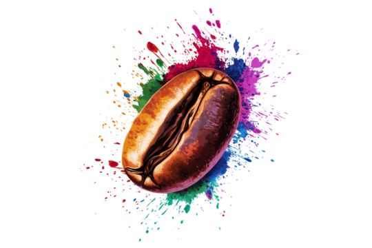 Vibrant Coffee Bean Splash Art Isolated on Transparent Background