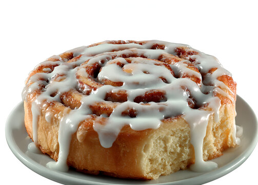 Ones cinnamon roll with glaze isolated on white background	
