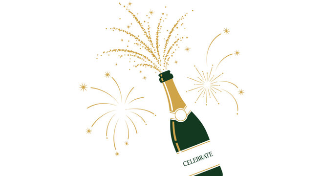 Pop the cork and celebrate with this dynamic champagne bottle bursting with golden festive fireworks, perfect for announcing joyous occasions and special events with excitement and flair