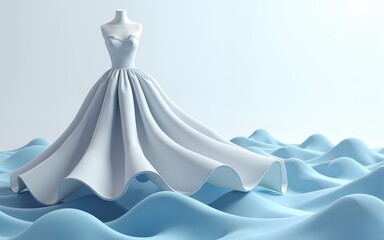 3d dress design with divergent waves from the bottom. High quality illustration. High quality