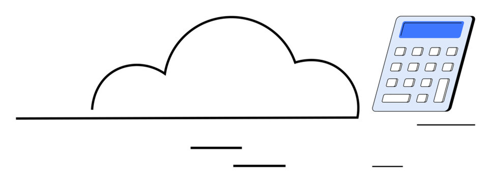 Calculator next to a cloud shape symbolizing cloud computing, technology, digital calculation, remote data storage, financial management, cost estimation, and modern IT strategies. Easy to grasp flat - Powered by Adobe
