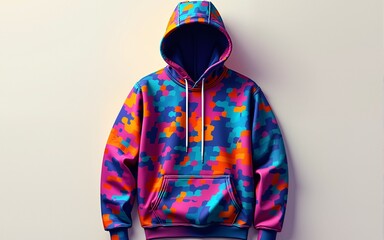 A trendy, fashionforward pixel print hoodie in vibrant colors, featuring a unique digitalinspired design. Generative AI. High quality