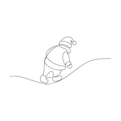 Single Line Drawing of Santa Claus Walking Keywords: Santa Claus, Father Christmas, winter, snow