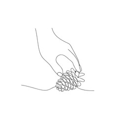 Single line drawing of hands holding a pinecone line art