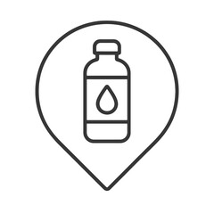 Minimalist bottle with droplet outline in circular marker, black vector for hydration apps, wellness tools, and eco-friendly water consumption.