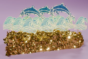 Abstract 3d model dolphins in sea