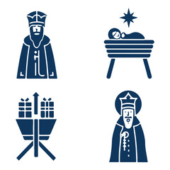 Nativity scene figures and gifts christmas star