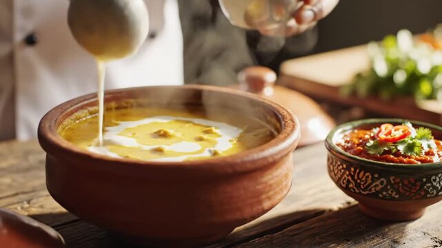 Traditional Indian Mango Lassi Preparation with Fresh Ingredients and Spices