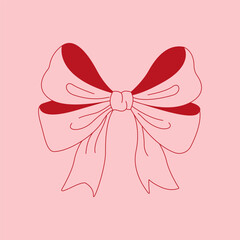 A simple vector illustration of a red ribbon bow on a pink background. Cute minimal design, perfect for gift wrapping, holiday cards, decorations, and festive projects. Clean and elegant style 