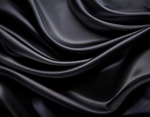 black satin fabric draped in flowing curves on a dark background luxurious fabric texture with subtle ripples and folds