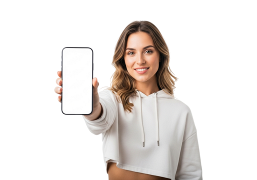 young woman holding a mobile phone - Powered by Adobe