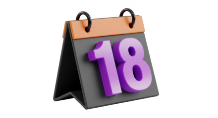 18 isolated on transparent background