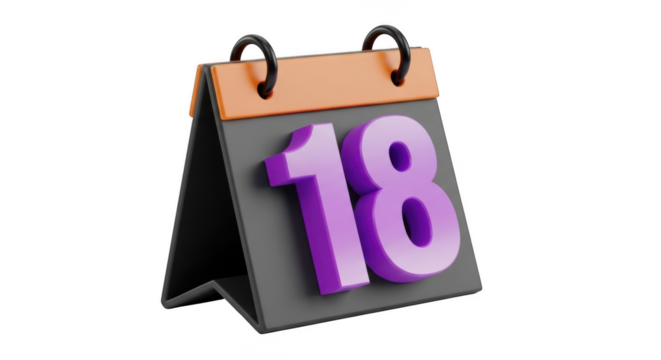 18 isolated on transparent background