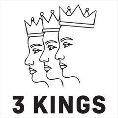 Three royal profiles wearing crowns faces royalty