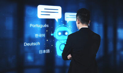 Global communication with multiple languages, digital translation tools, multilingual technology,...