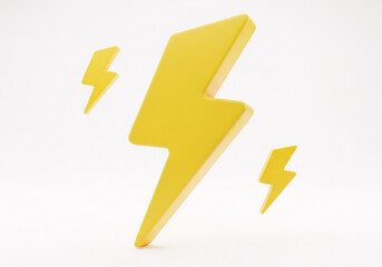 Three stylized yellow lightning bolt symbols isolated on a clean white background, representing power, energy, and speed, graphic design concept isolated on white background