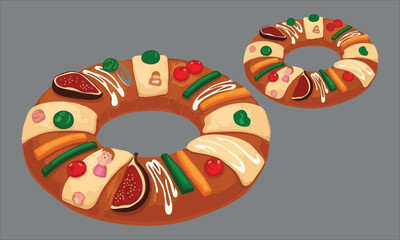 Decorated ring cakes with fruit and icing sweet pastry