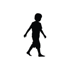 Fototapeta premium A silhouette of a young child walking barefoot with arms slightly outstretched on a white background plain