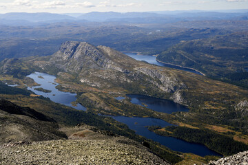  Stunning Panoramic View from Gaustatoppen, Norway - Lakes, Mountains, Pine Forests, Scenic Peak, Norwegian Landscape, Highest Mountain, Natural Beauty, Sunset, Alpine Terrain, Evergreen Forest,
