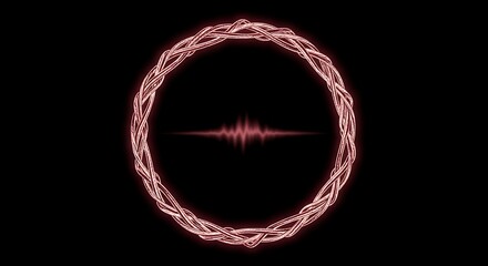 Abstract pink circle frame with sound wave on black background animation