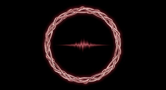 Abstract pink circle frame with sound wave on black background animation