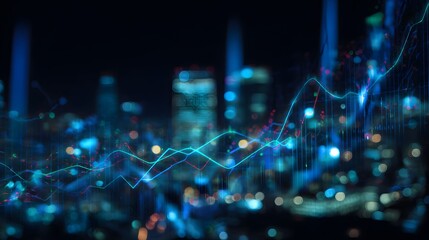 Futuristic finance growth digital chart illuminates a vibrant cityscape at night