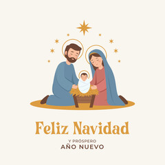 Obraz premium Escena de Natividad en Nochebuena. Nacimiento de Jesucristo. Feliz navidad. Sagrada Familia 