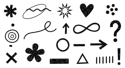 Collection of handdrawn doodle icons and symbols isolated on