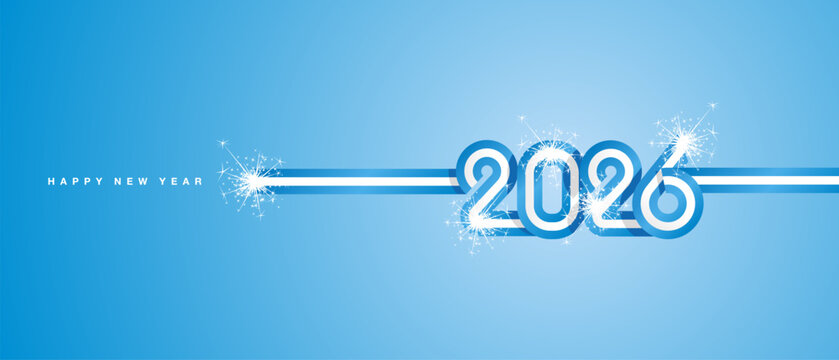 2026 New Year continuous ribbon. Abstract glight blue white flag of Argentina Honduras Nicaragua Guatemala in the shape of 2026 logo with firework for calendar, banner, poster, social media post