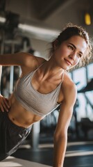 Fit Young Woman Engaged in Intense Plank Exercise at the Gym