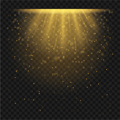 Golden Light Beam with Sparkling Particles on Transparent Background