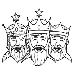 Three kings wearing crowns and stars beards