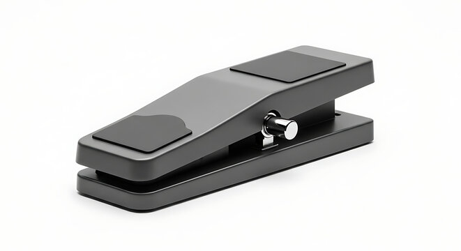 Close up of a gray volume pedal for guitar with rubber pads on a white background in studio lighting ai generated - Powered by Adobe