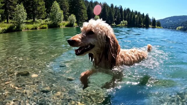 Poodles Aquatic Adventure - A Joyful Swim in the Lake. - Powered by Adobe