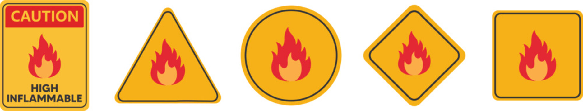 Flammable sign board HDR | Set of flammable warning signs vector illustration of fire hazard symbols isolated on white background