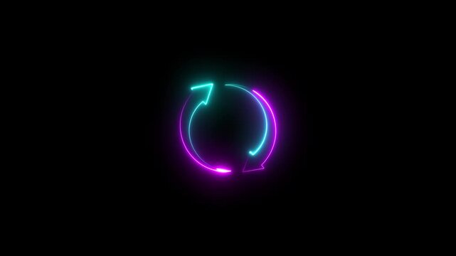 Neon Pink and Cyan Circular Arrows on Black Background circle rotation
