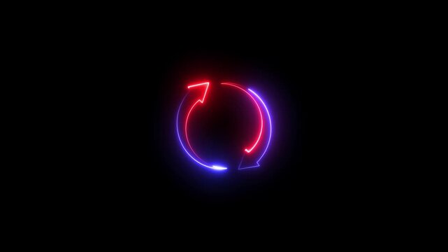 Neon Blue and Red Circular Arrows on Black Background circle rotation