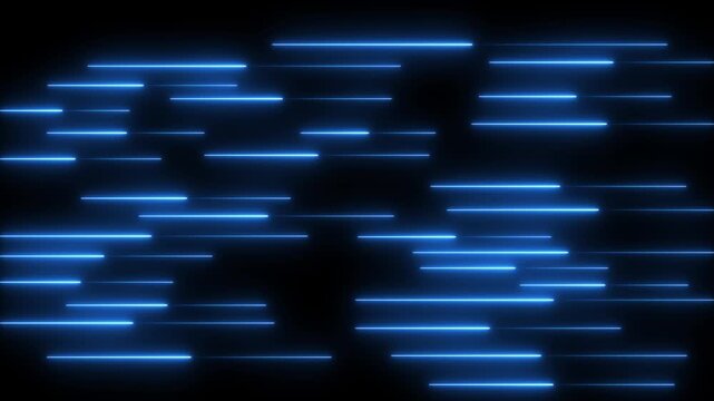Abstract Blue Neon Light Streaks on Black Background lines