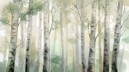 Foto auf Acrylglas Birkenhain Serene birch grove illustration evokes tranquil nature scenes and peaceful woodland landscapes  © decorator