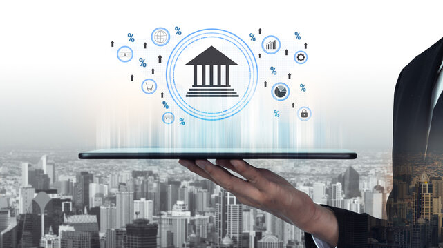 The influence of central bank monetary policy on the global banking system and economy. A concept of interest rates, inflation, and growth. Motif