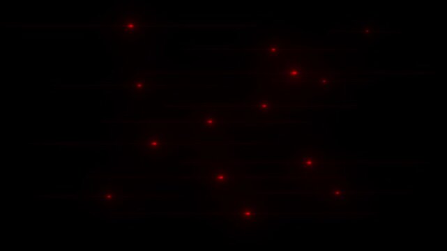 Red glowing light streaks moving horizontally across a dark black background with bokeh effects abstract