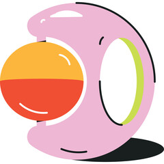 Abstract 3D shape with a colorful sphere held within its pink curved form casting a subtle shadow on a transparent background perfect for modern graphic design elements