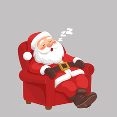 Tired Santa Claus resting in chair after Christmas deliveries
