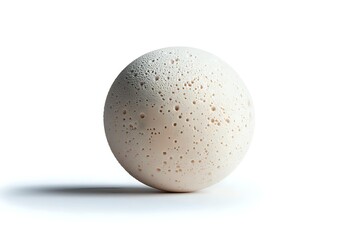 Round white bath bomb with textured surface and small speckles isolated on white background, ready for spa and wellness product marketing.